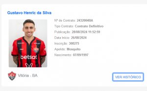 Gustavo Mosquito é registrado no BID e já pode estrear pelo Vitória