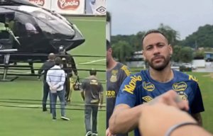 Neymar chega de helicóptero para primeiro dia de treino no Santos 